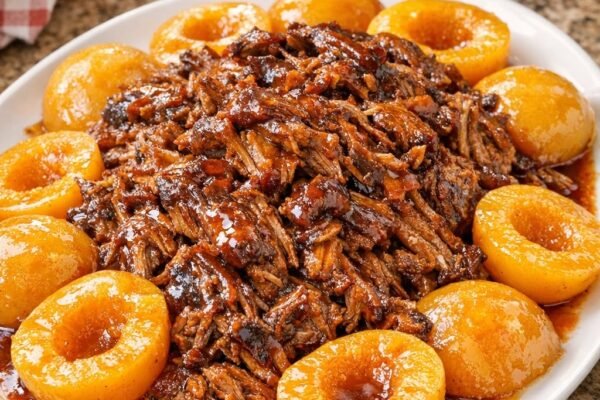 Slow Cooker Shredded Beef with Glazed Apricots