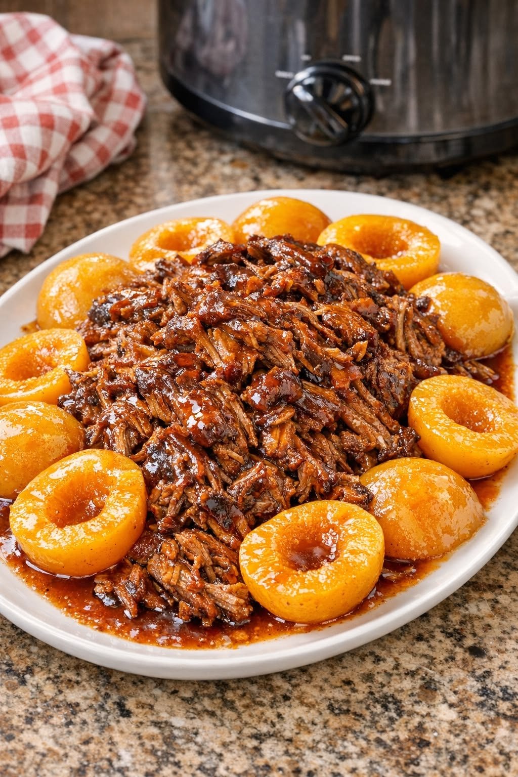 Slow Cooker Shredded Beef with Glazed Apricots