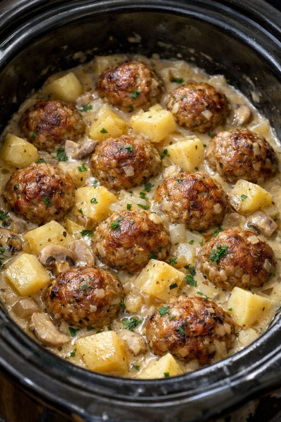 Slow Cooker Meatballs and Potatoes Recipe