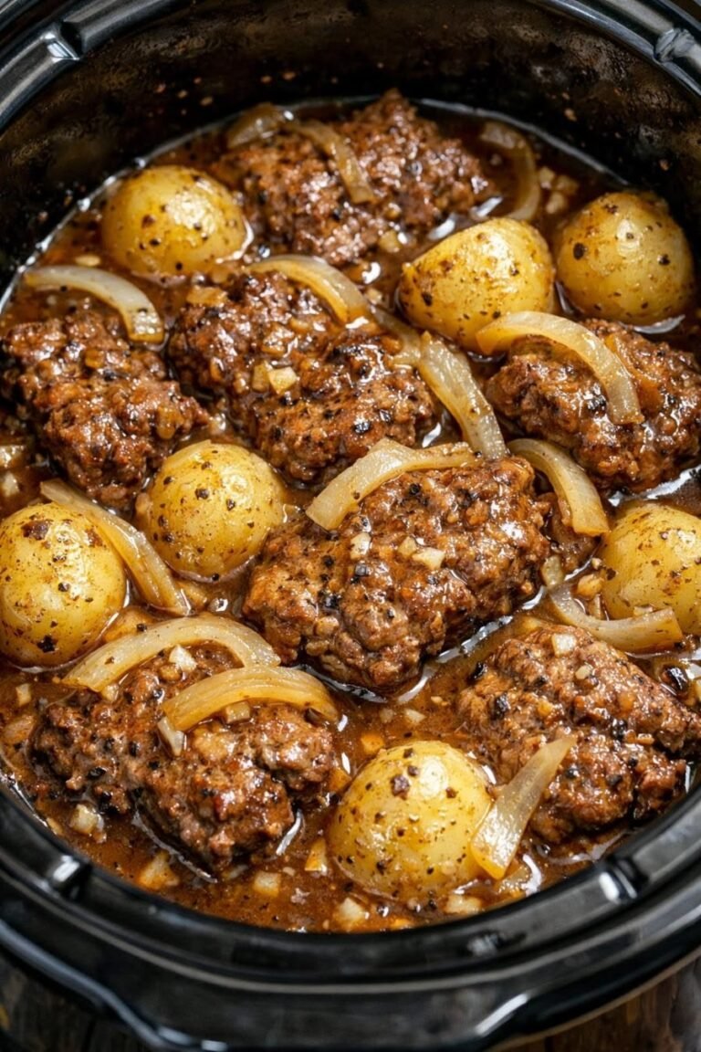 Slow Cooker Hamburger Steaks with Potatoes and Gravy