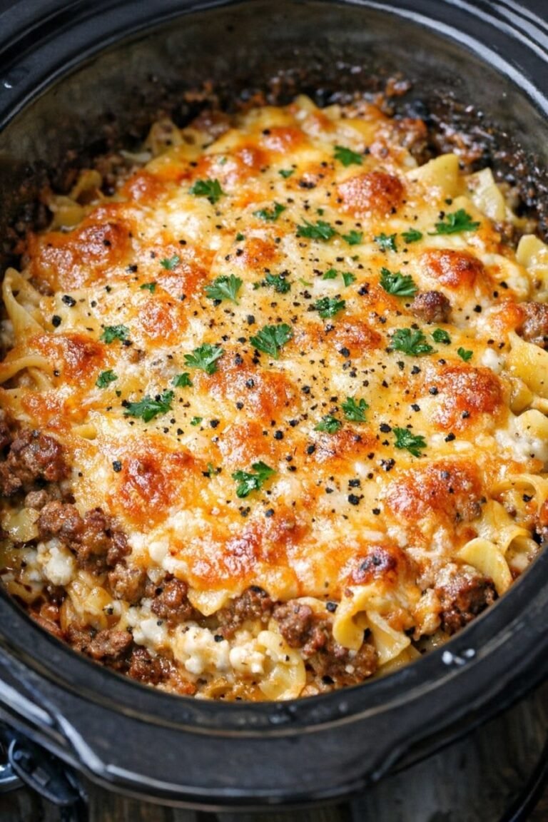Slow Cooker Cheesy Beef and Noodle Casserole