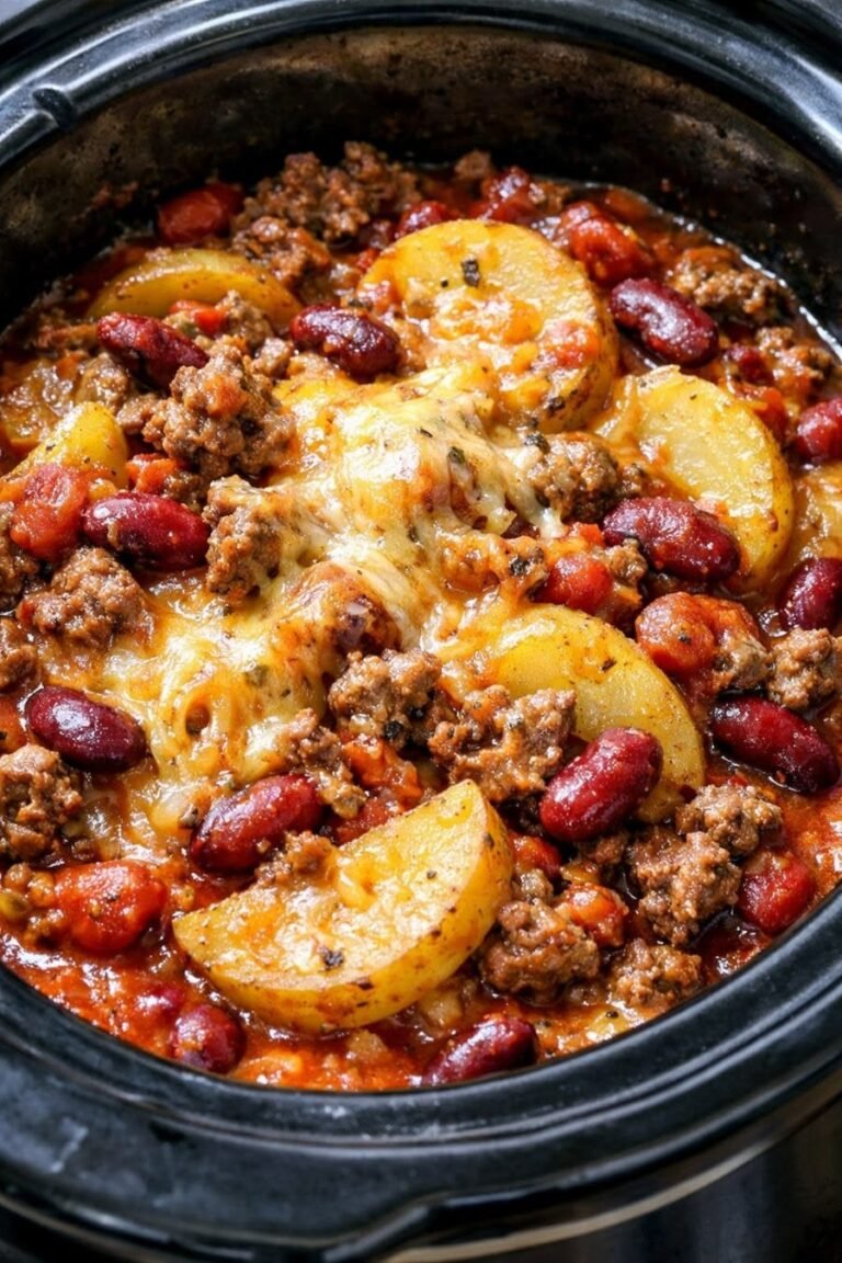 Slow Cooker Cheesy Beef, Potato, and Kidney Bean Casserole Recipe