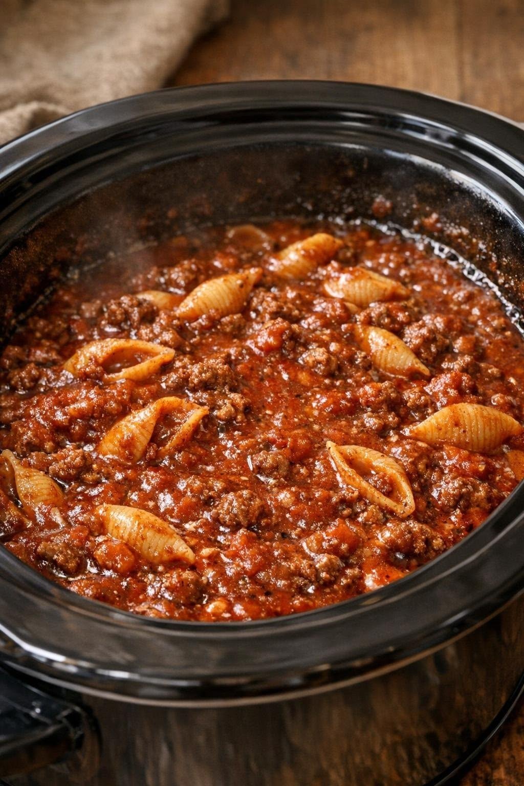 Slow Cooker Beef and Tomato Pasta Shells
