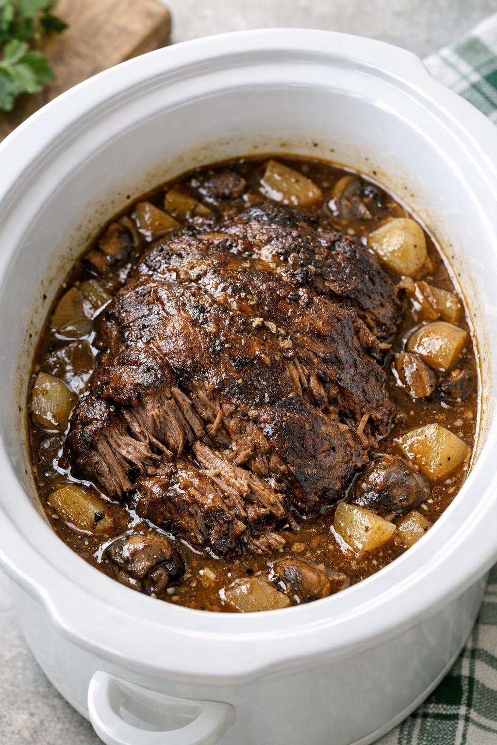 Slow Cooker Pot Roast with Potatoes and Mushrooms