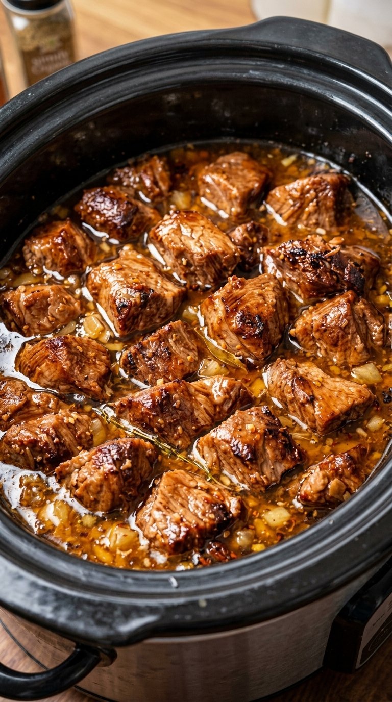 Slow Cooker Garlic Butter Beef Bites!